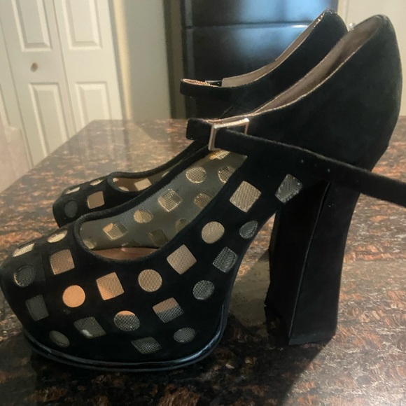 Jeffrey Campbell Ibiza Black Suede Heels with sheer mesh designs - Picture 4 of 16